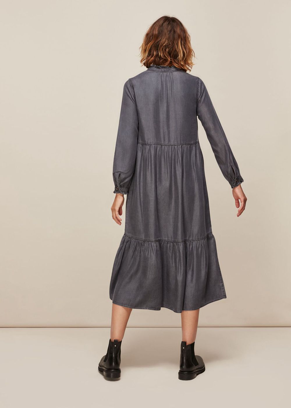 Whistles Denim Trapeze Dress Black | US-67190MKLH