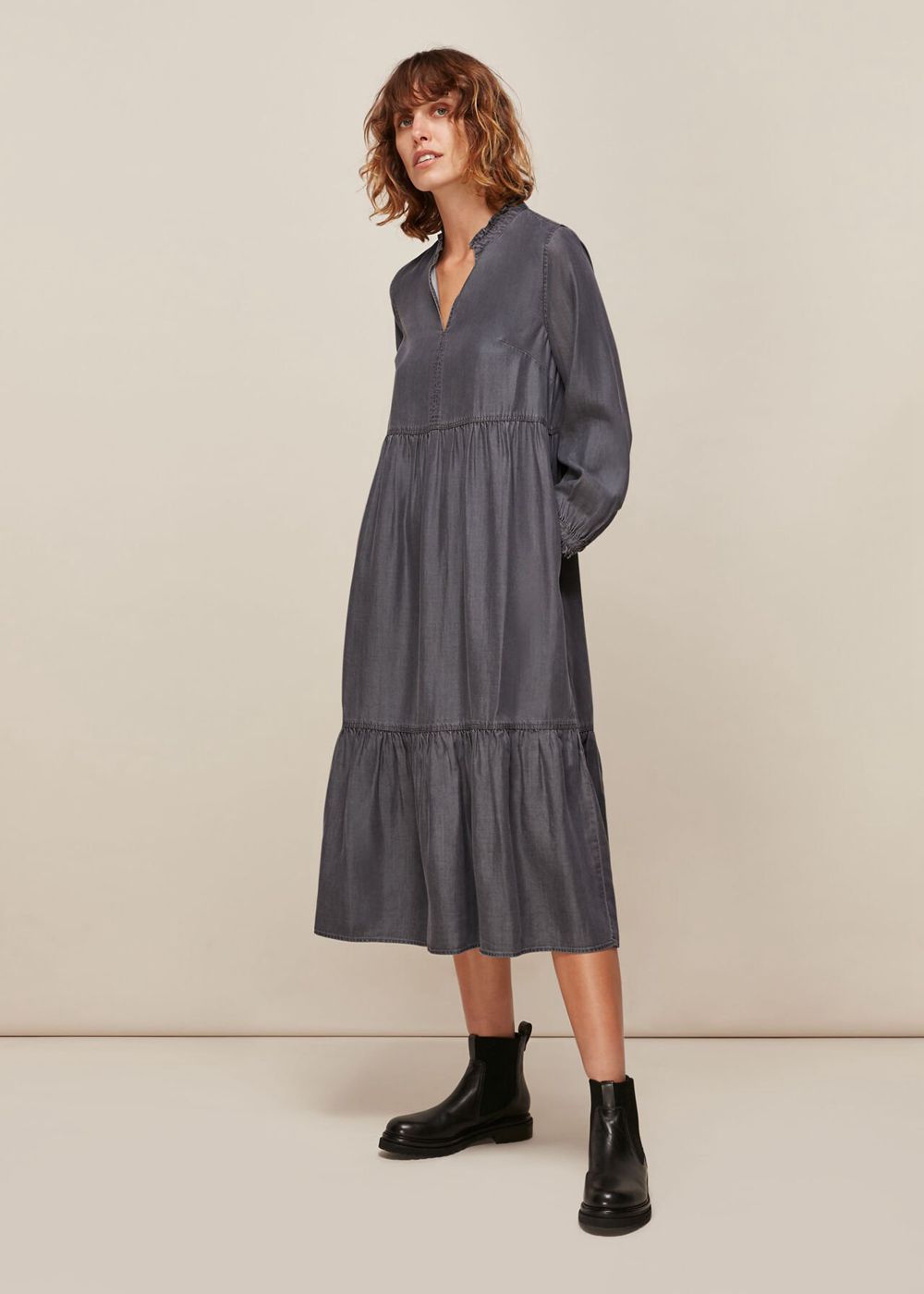 Whistles Denim Trapeze Dress Black | US-67190MKLH