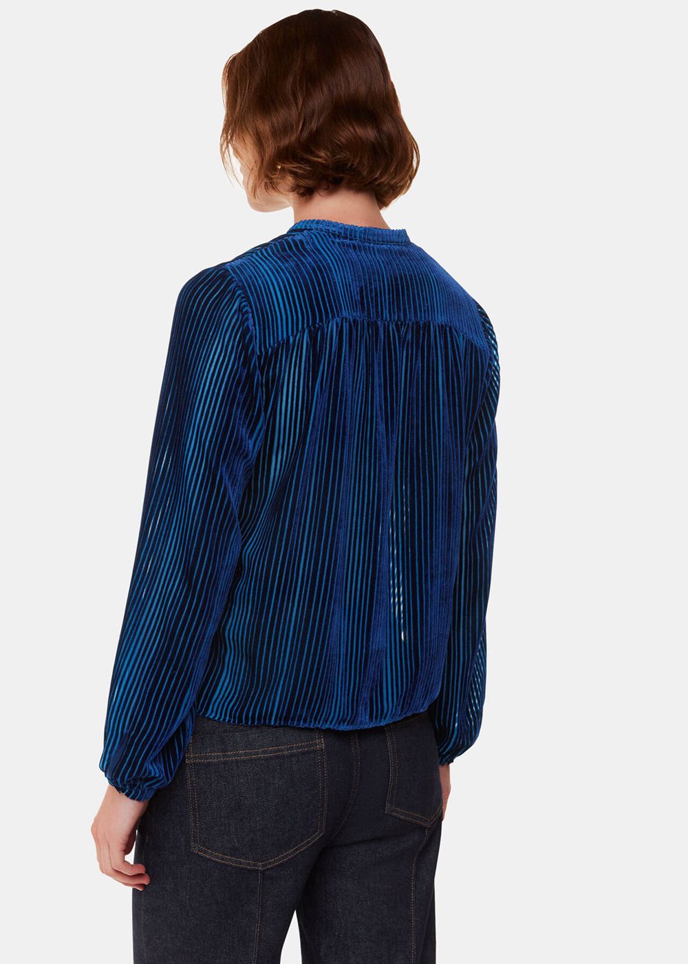 Whistles Devore Stripe Velvet Blouse Blue / Multicolor | US-27631ERWL