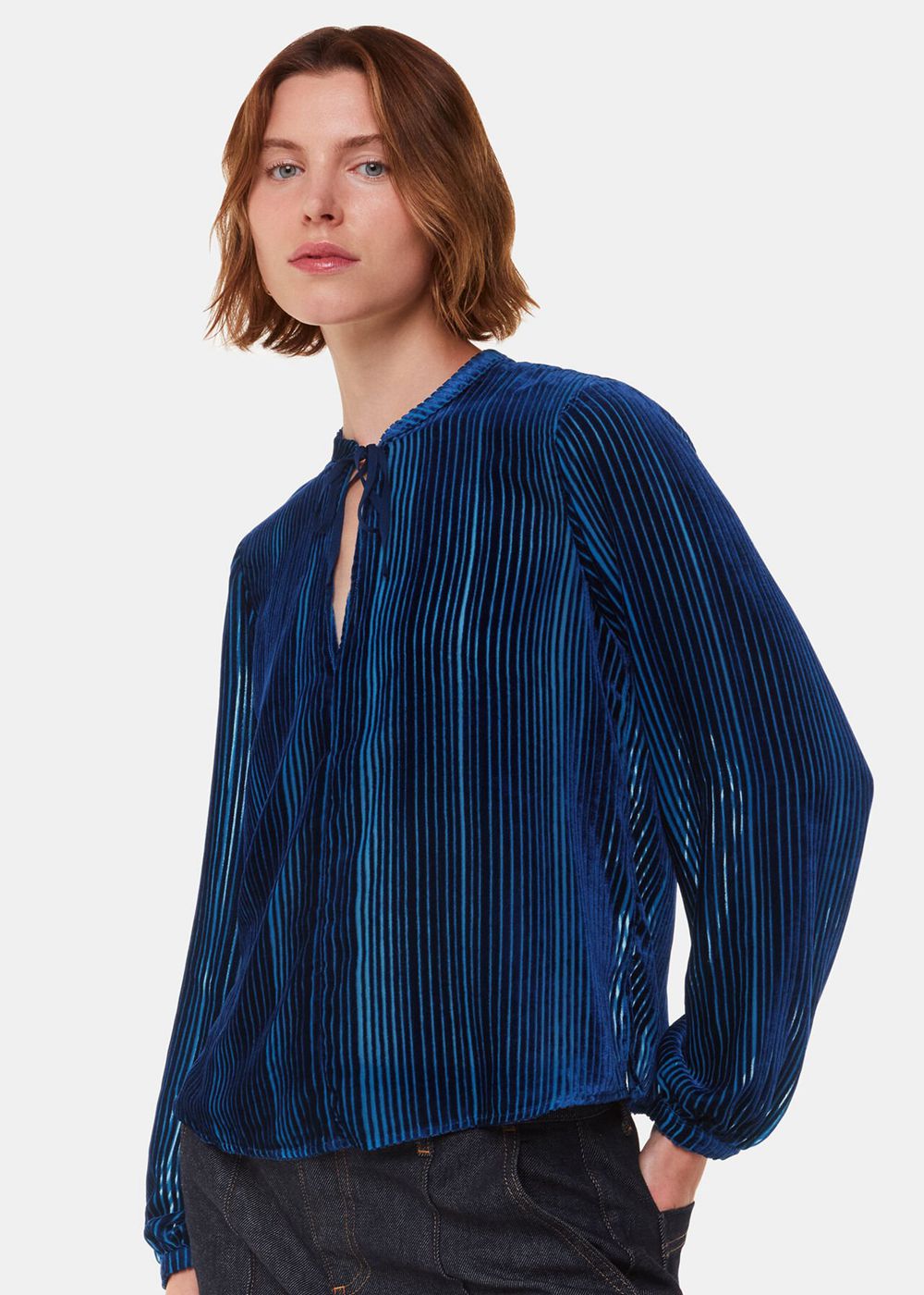 Whistles Devore Stripe Velvet Blouse Blue / Multicolor | US-27631ERWL