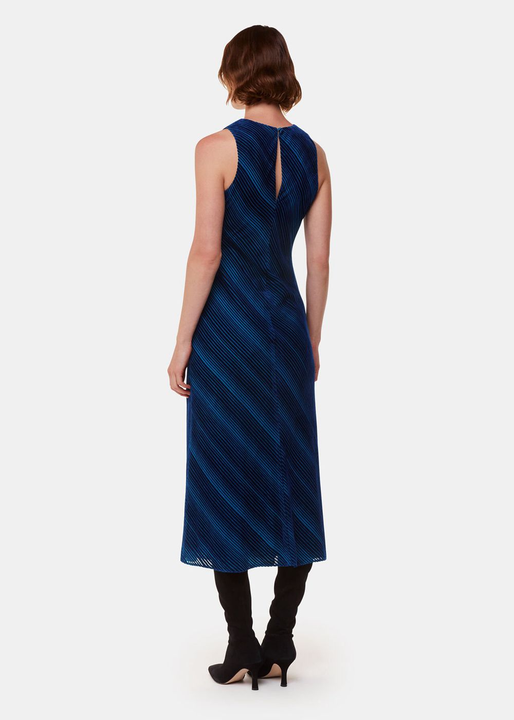 Whistles Devore Stripe Velvet Dress Blue / Multicolor | US-12347FOGE