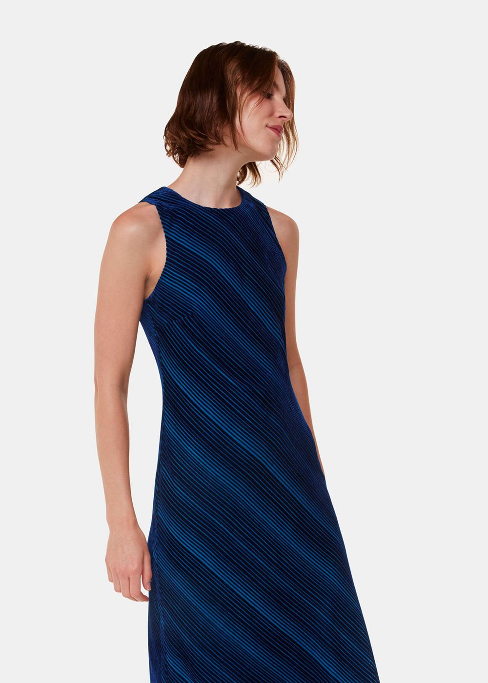 Whistles Devore Stripe Velvet Dress Blue / Multicolor | US-12347FOGE