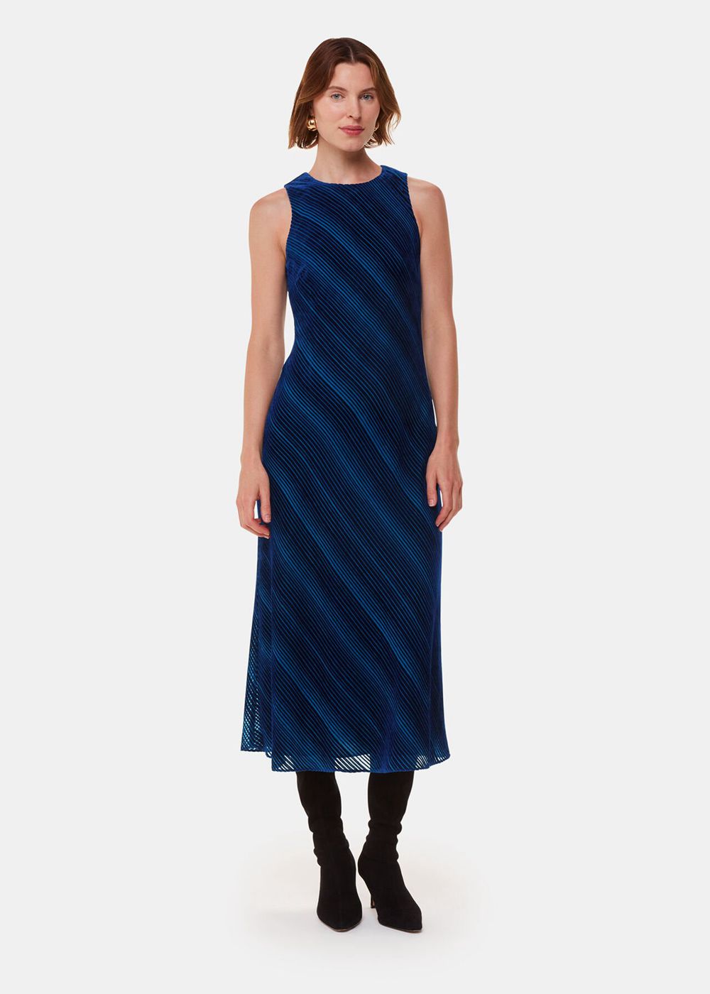 Whistles Devore Stripe Velvet Dress Blue / Multicolor | US-12347FOGE