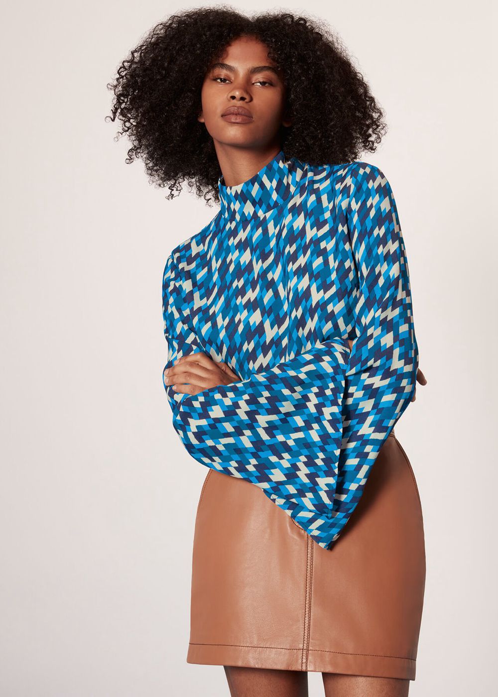 Whistles Diagonal Diamond Top Blue / Multicolor | US-38504NHLU