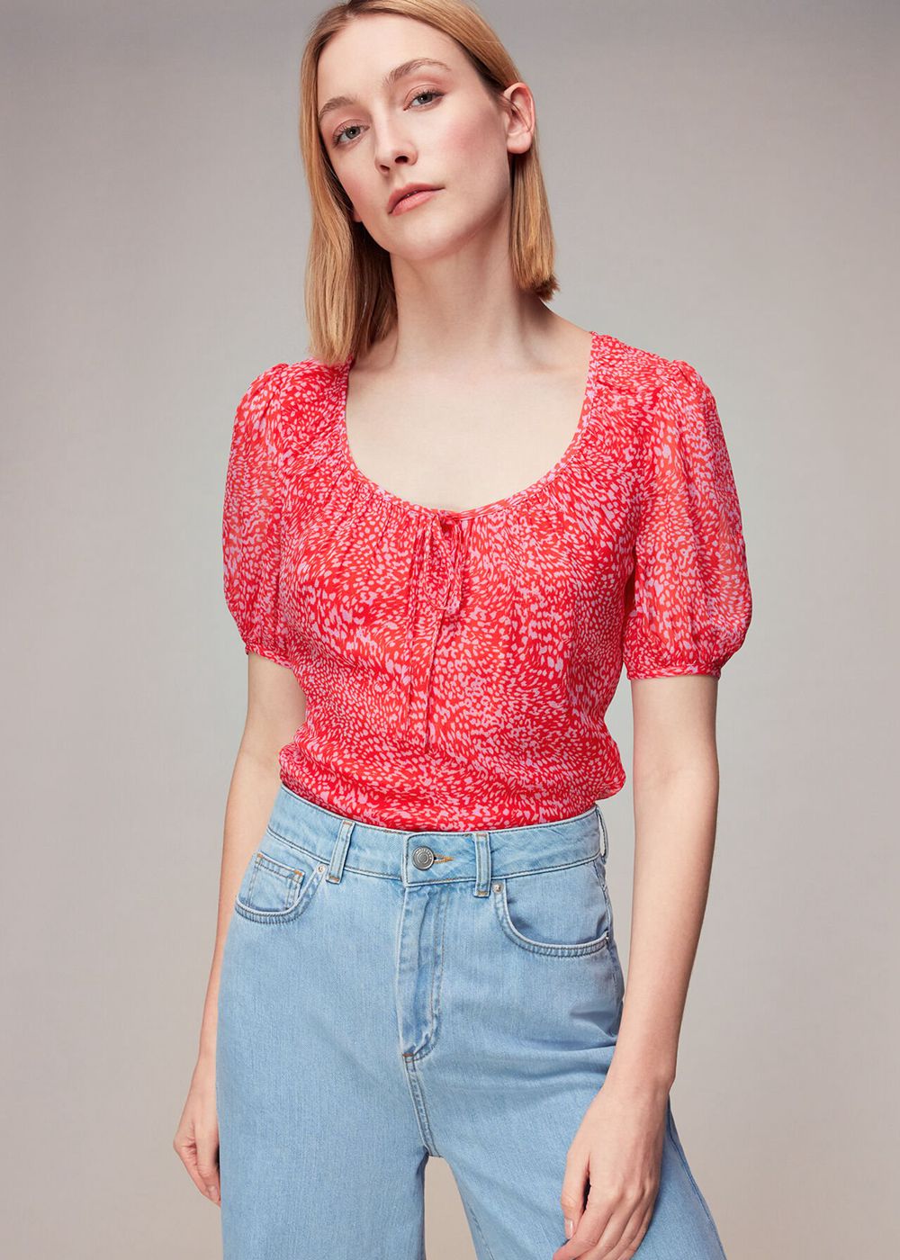 Whistles Diagonal Leopard Top Red / Multicolor | US-70594HEGO