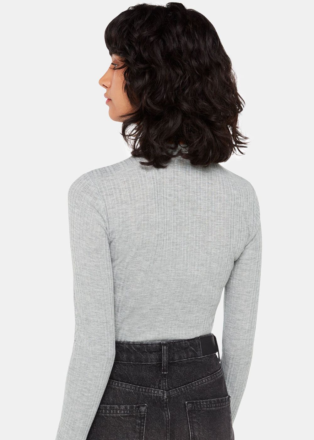 Whistles Diagonal Rib Crew Neck Top Grey | US-26970EVYS