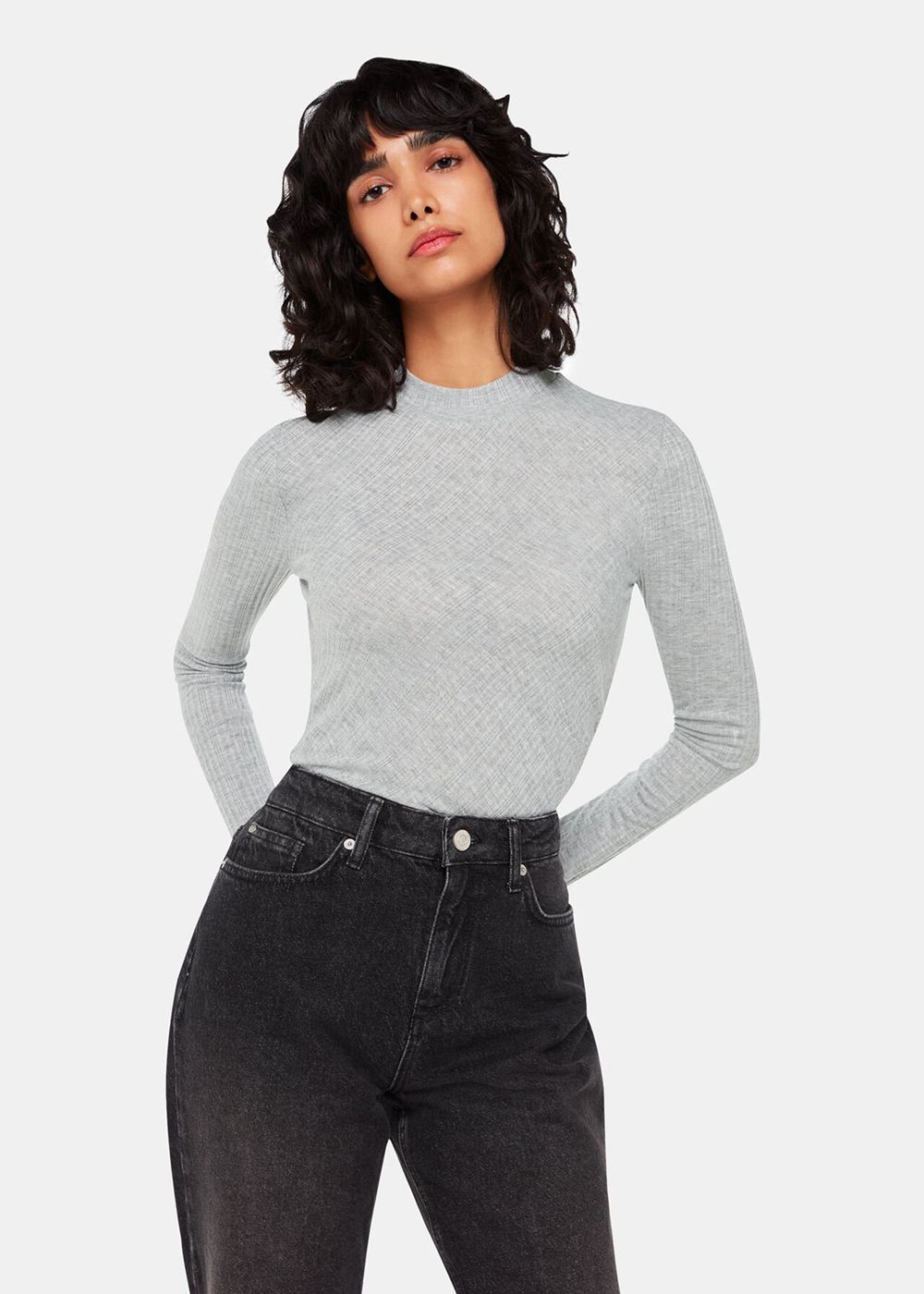 Whistles Diagonal Rib Crew Neck Top Grey | US-26970EVYS