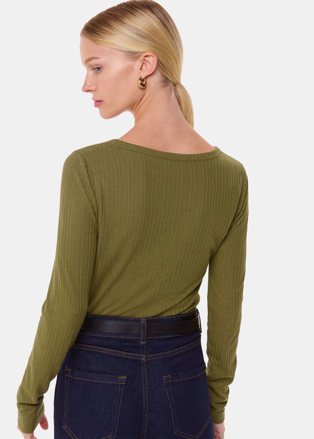 Whistles Diagonal Rib V Neck Top Olive | US-26583FAYZ