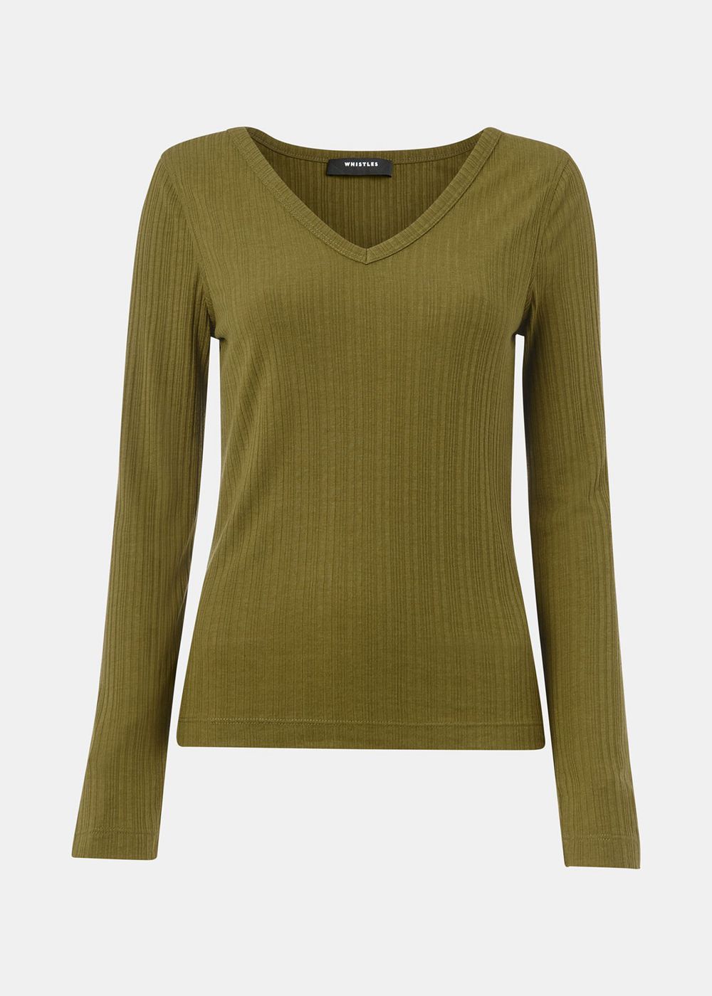 Whistles Diagonal Rib V Neck Top Olive | US-26583FAYZ