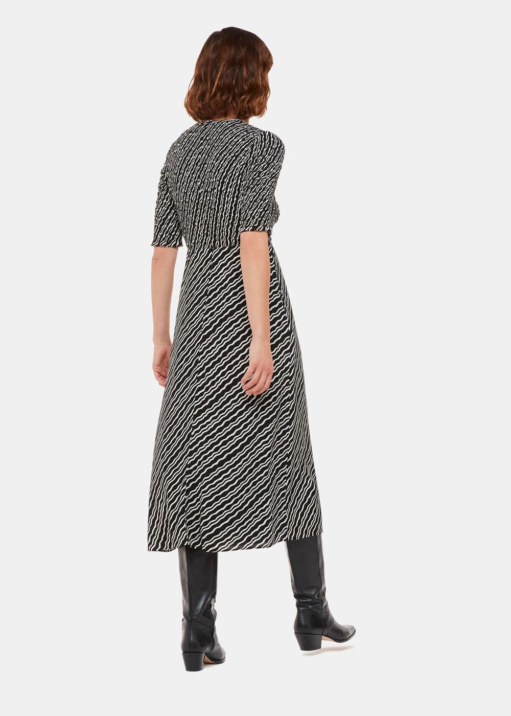 Whistles Diagonal Ripple Shirred Dress Black / Multicolor | US-58096RUCW