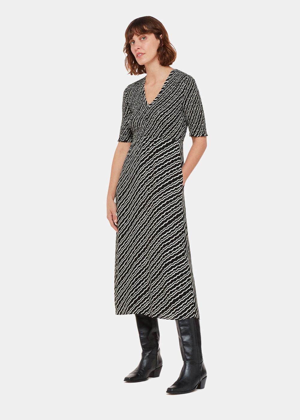 Whistles Diagonal Ripple Shirred Dress Black / Multicolor | US-58096RUCW