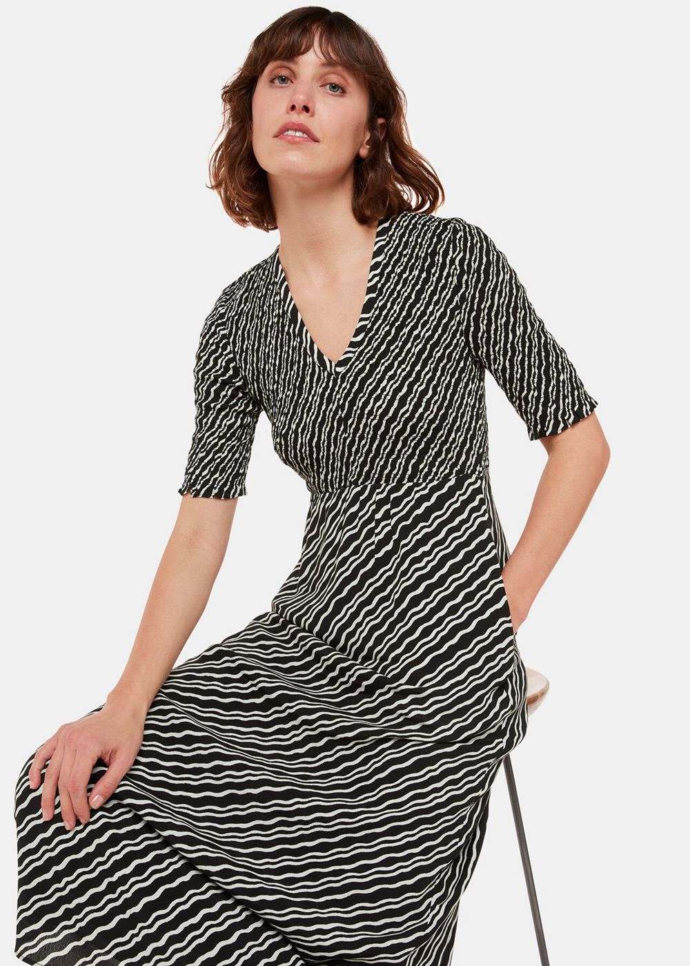 Whistles Diagonal Ripple Shirred Dress Black / Multicolor | US-58096RUCW