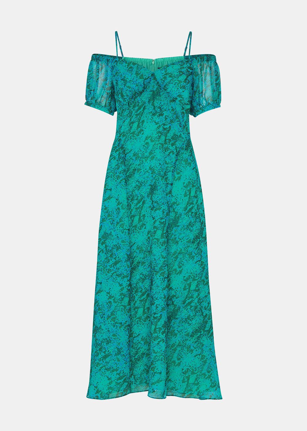 Whistles Diagonal Snake Bardot Dress Turquoise / Multicolor | US-09653BHJA