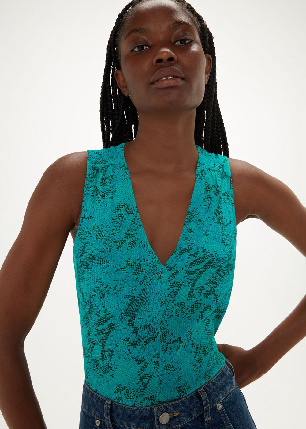 Whistles Diagonal Snake Vest Top Turquoise / Multicolor | US-28137YIMD