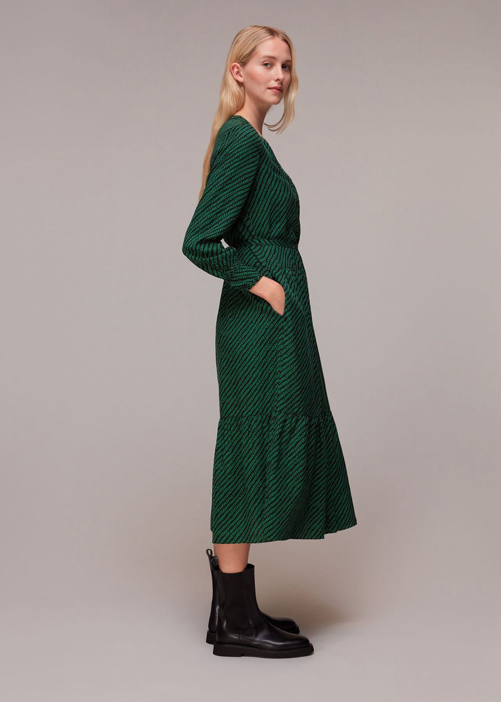 Whistles Diagonal Twist Midi Dress Green / Multicolor | US-27634FLXK