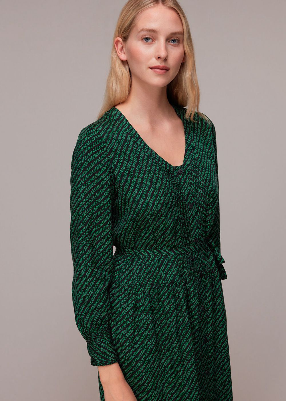 Whistles Diagonal Twist Midi Dress Green / Multicolor | US-27634FLXK