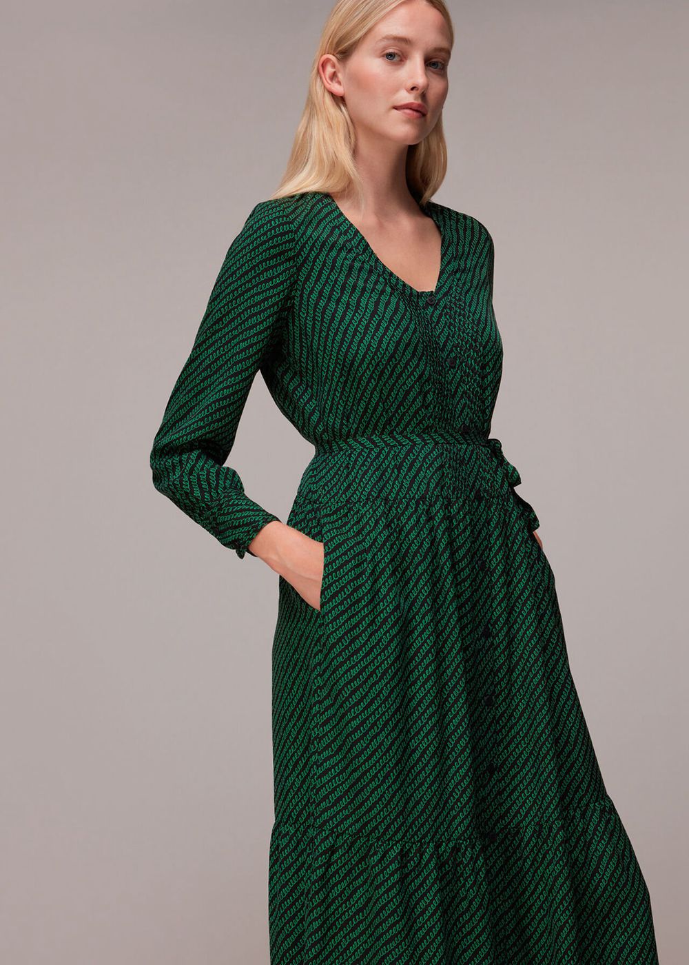 Whistles Diagonal Twist Midi Dress Green / Multicolor | US-27634FLXK