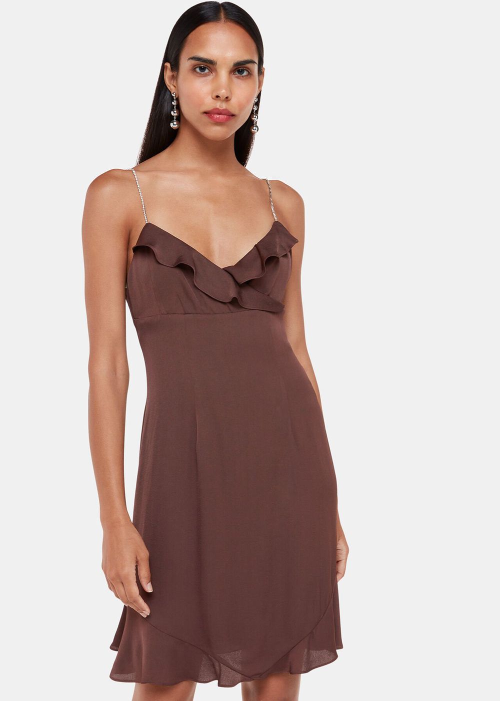 Whistles Diamante Detail Slip Dress Brown | US-45902GYDO