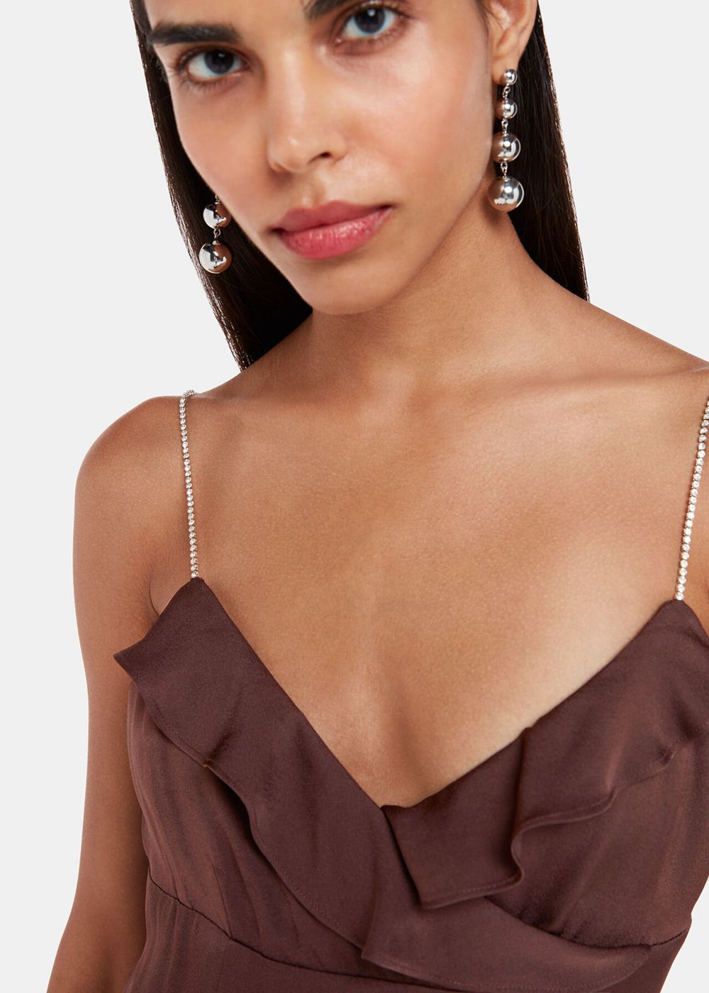 Whistles Diamante Detail Slip Dress Brown | US-45902GYDO