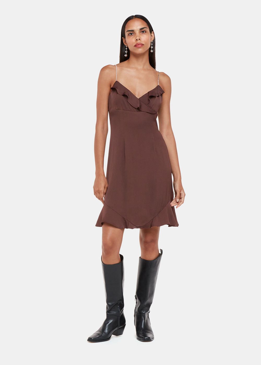 Whistles Diamante Detail Slip Dress Brown | US-45902GYDO