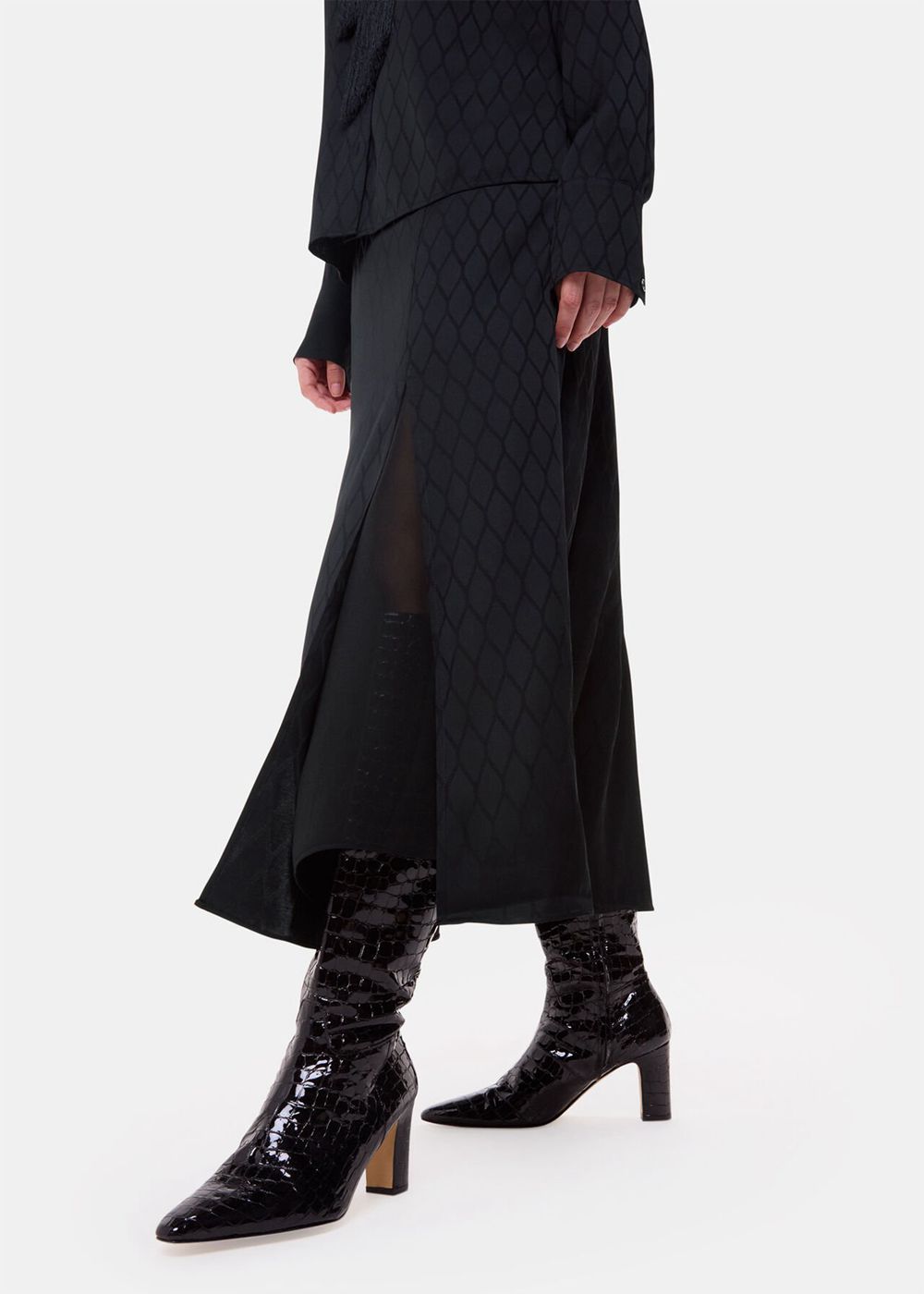 Whistles Diamond Jacquard Midi Skirts Black | US-28369NTJA