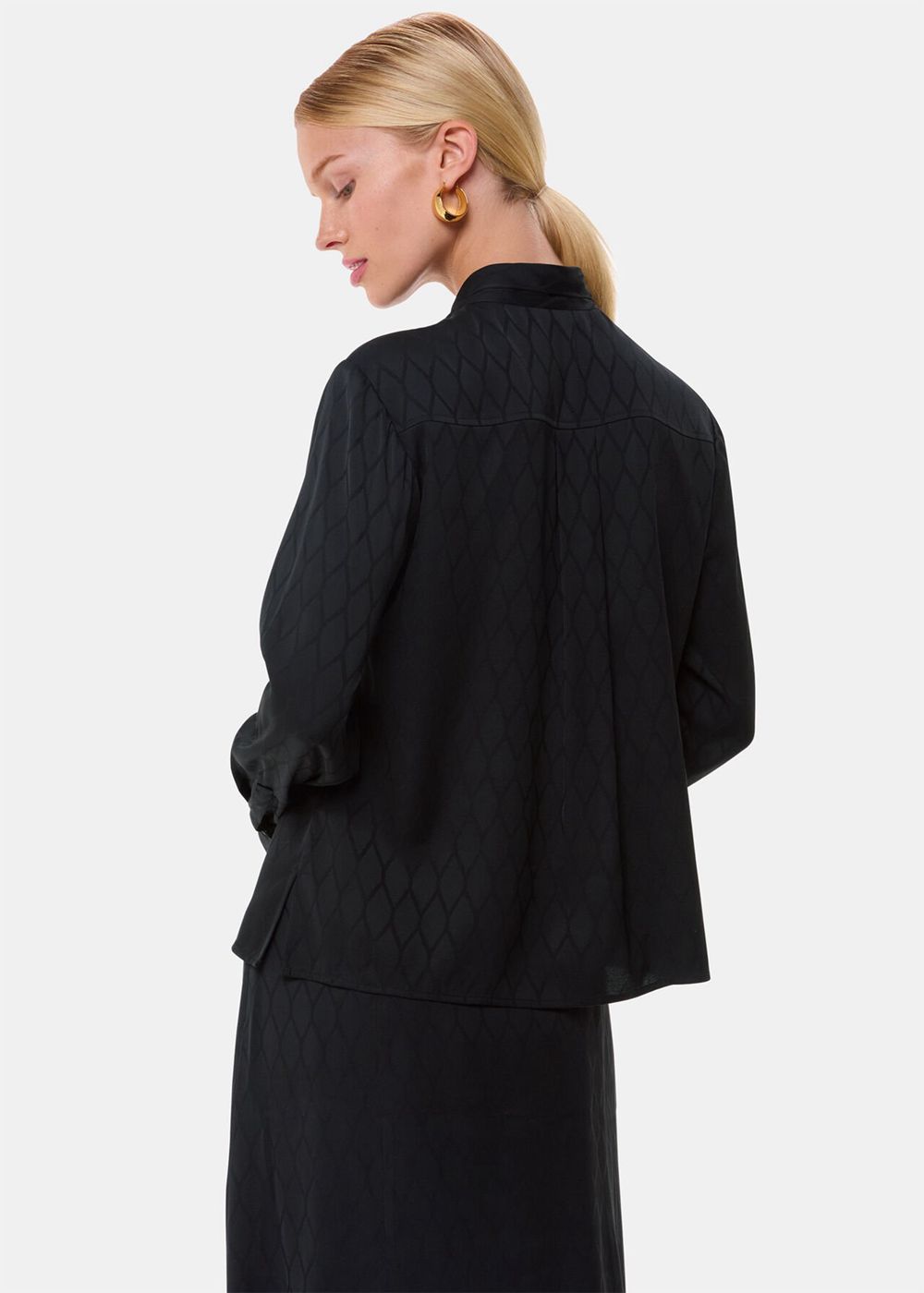 Whistles Diamond Jacquard Scarf Blouse Black | US-98015WPXM