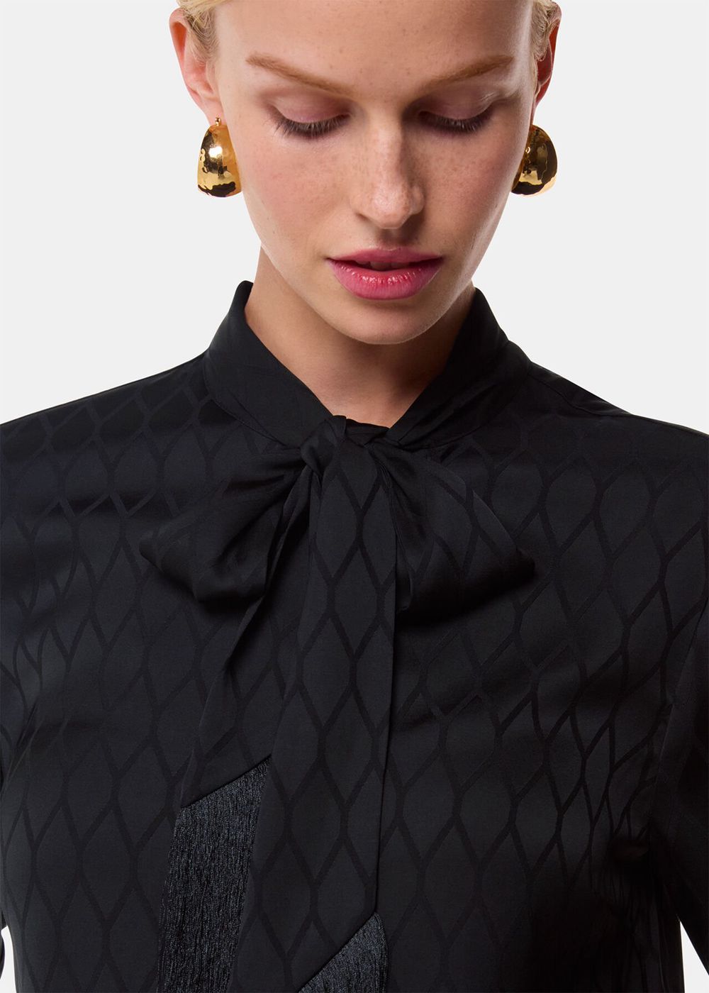 Whistles Diamond Jacquard Scarf Blouse Black | US-98015WPXM