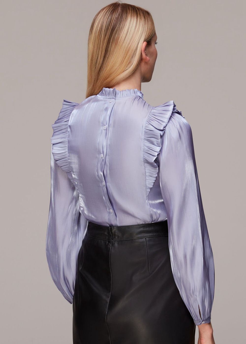 Whistles Diana Iridescent Frill Top Purple | US-75693KBIU