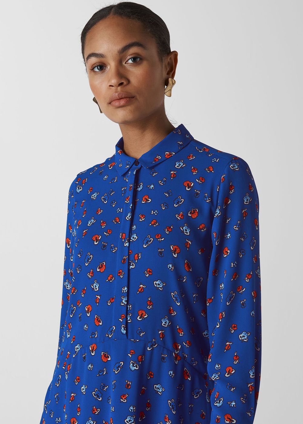 Whistles Ditsy Floral Print Shirt Dress Blue / Multicolor | US-48953JDIO