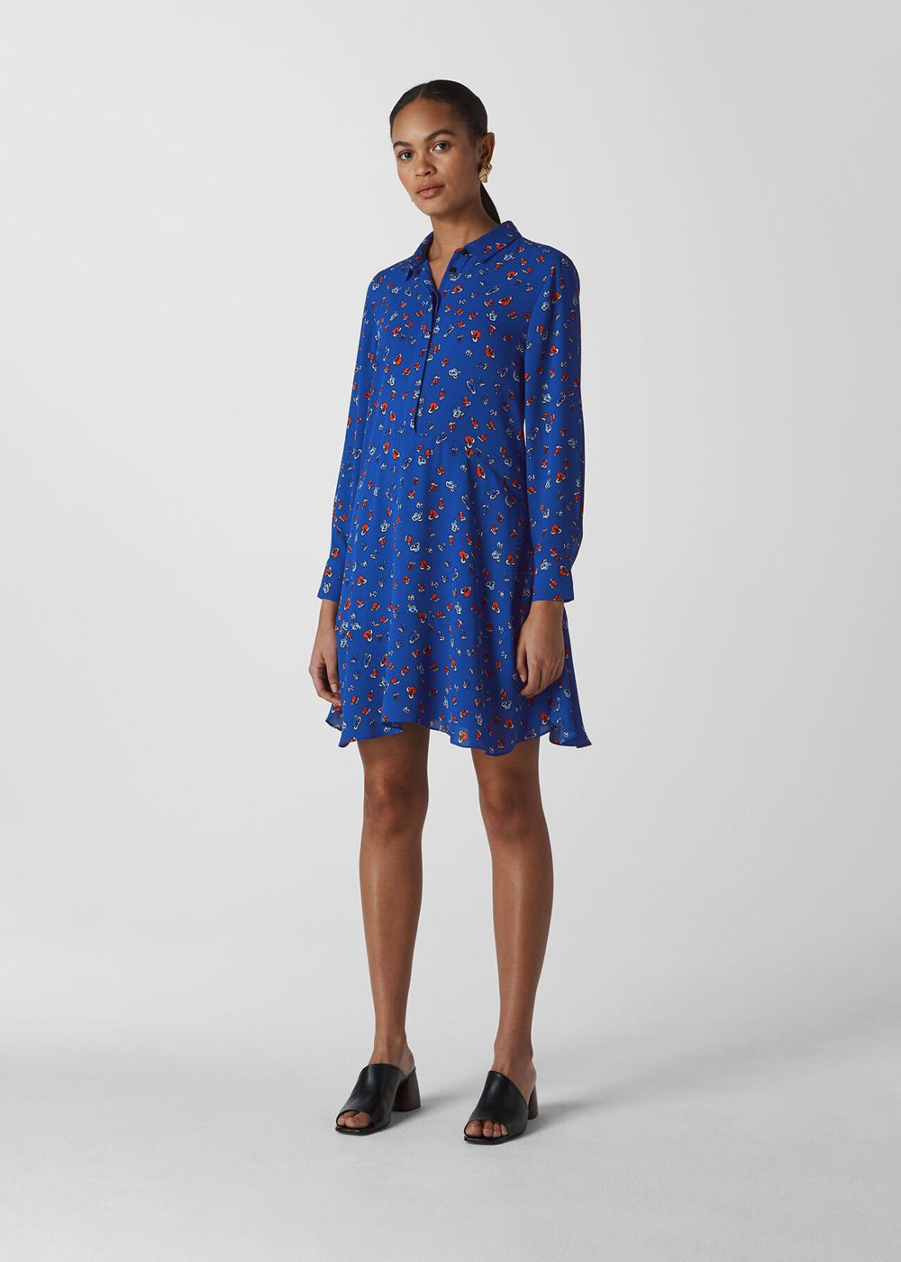 Whistles Ditsy Floral Print Shirt Dress Blue / Multicolor | US-48953JDIO