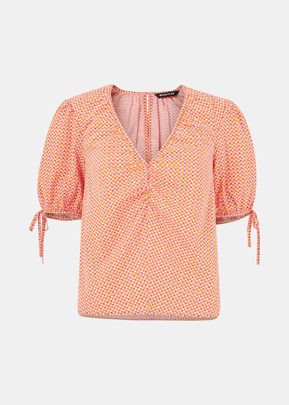 Whistles Ditsy Square Ruched Front Top Pink / Multicolor | US-24986YDEM