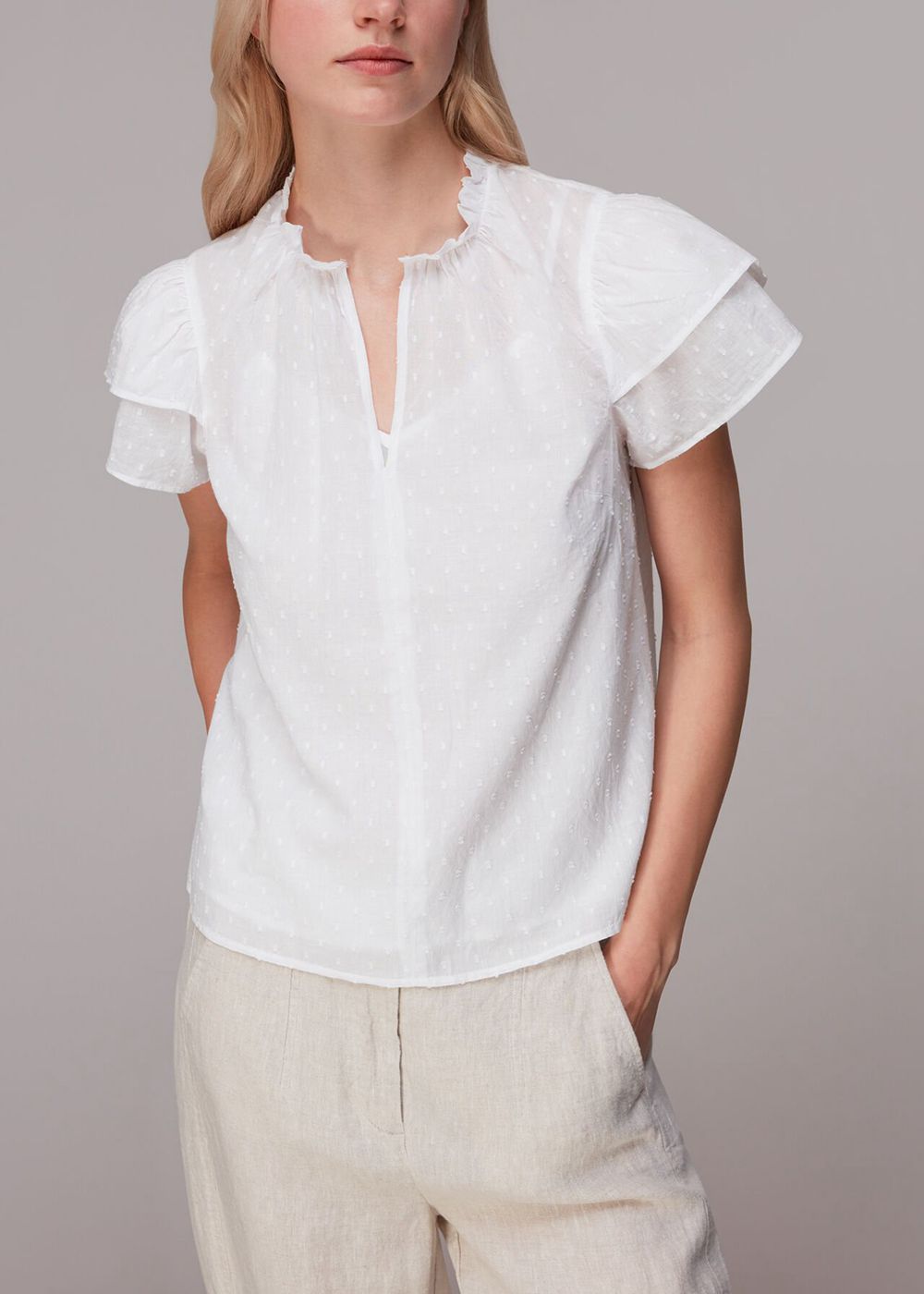 Whistles Dobby Cotton Blouse White | US-62893RBPX