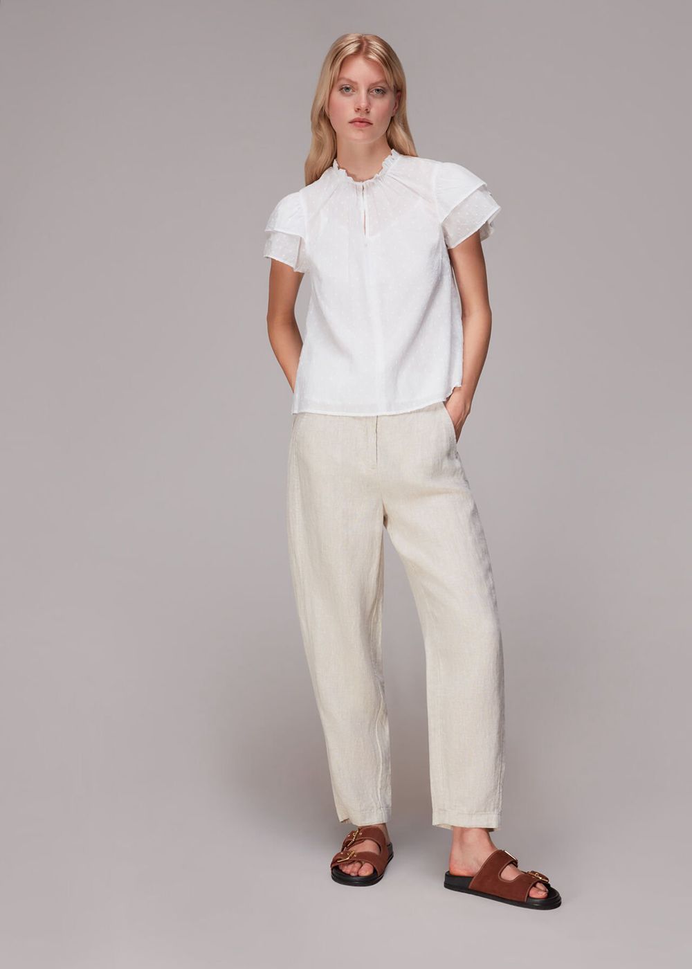 Whistles Dobby Cotton Blouse White | US-62893RBPX