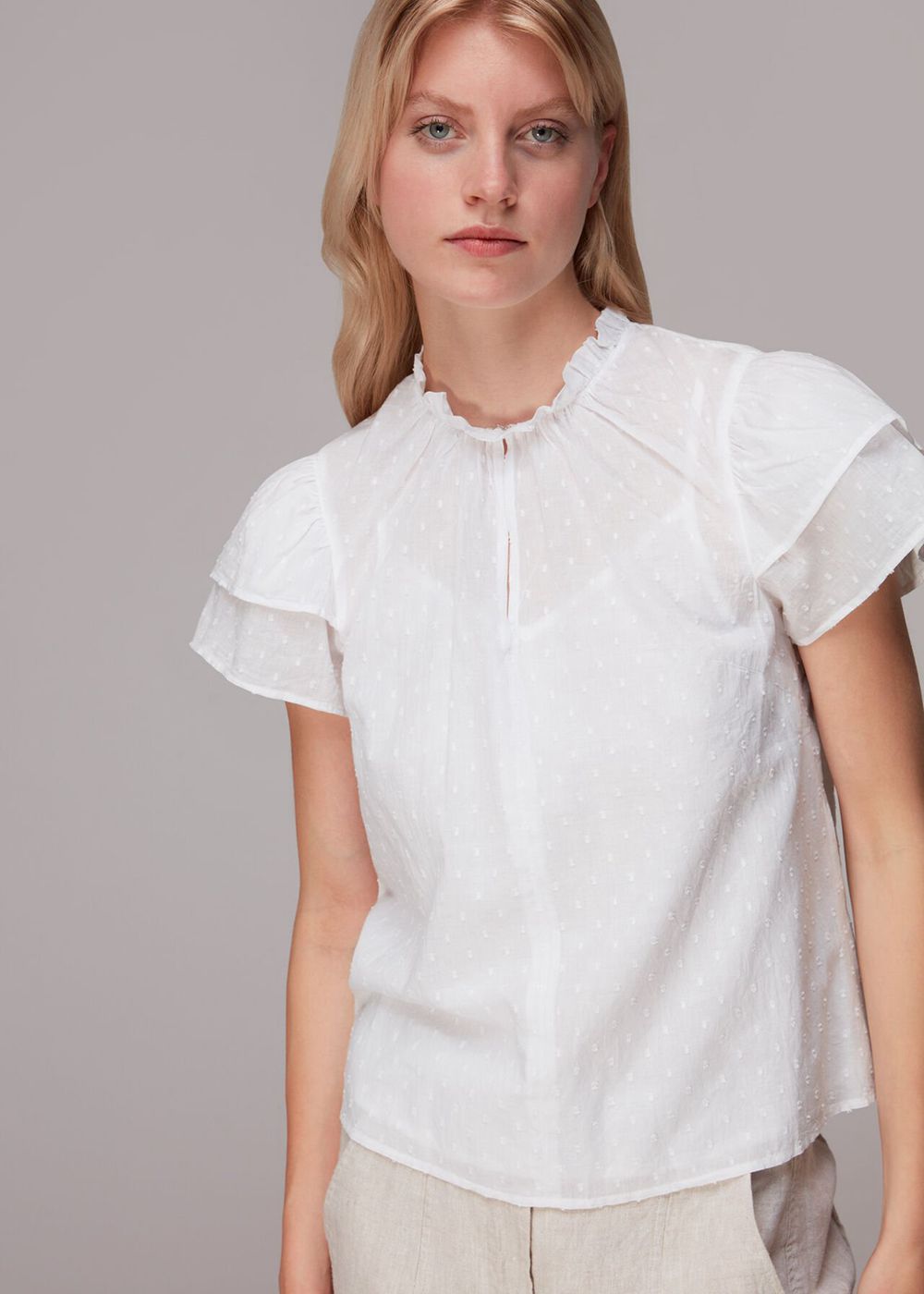 Whistles Dobby Cotton Blouse White | US-62893RBPX