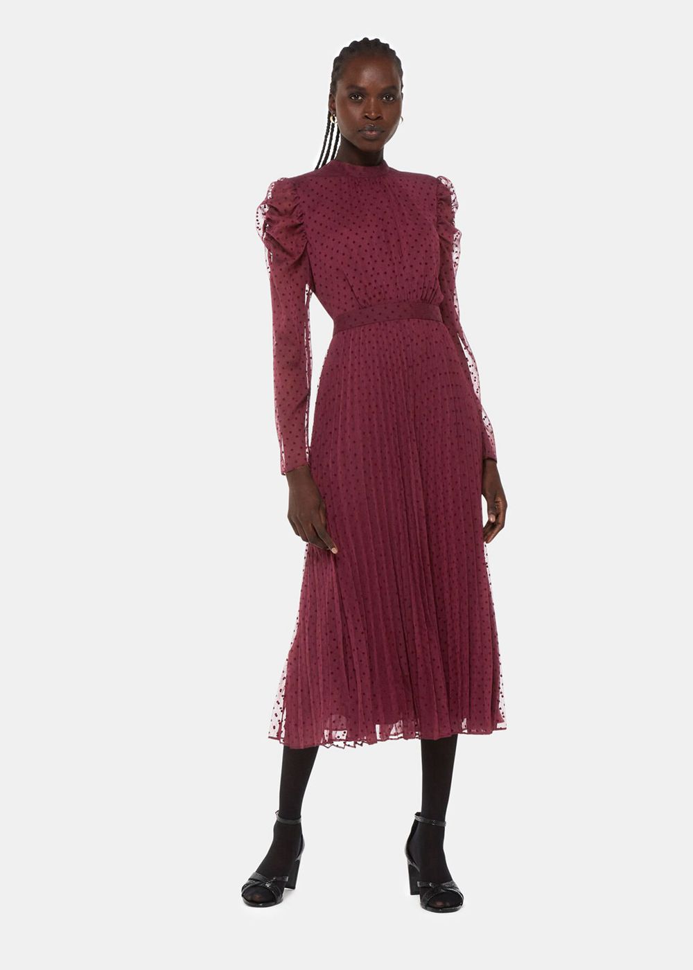 Whistles Dobby Velvet Celia Dress Burgundy | US-48571JDER