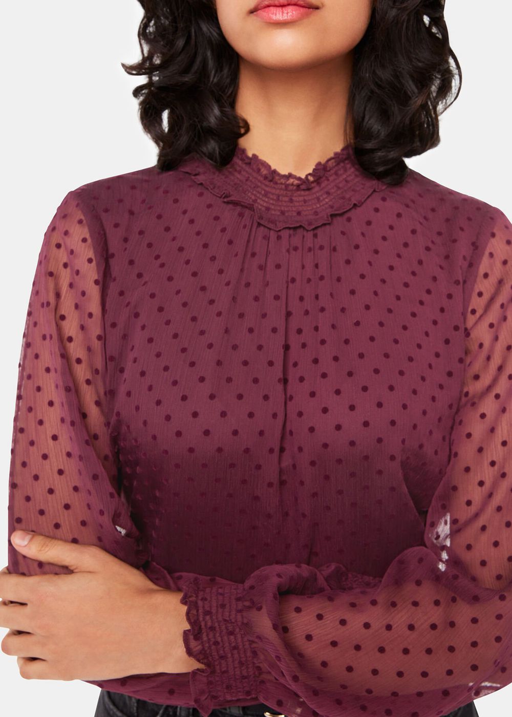 Whistles Dobby Velvet Shirred Top Burgundy | US-30842PRQA