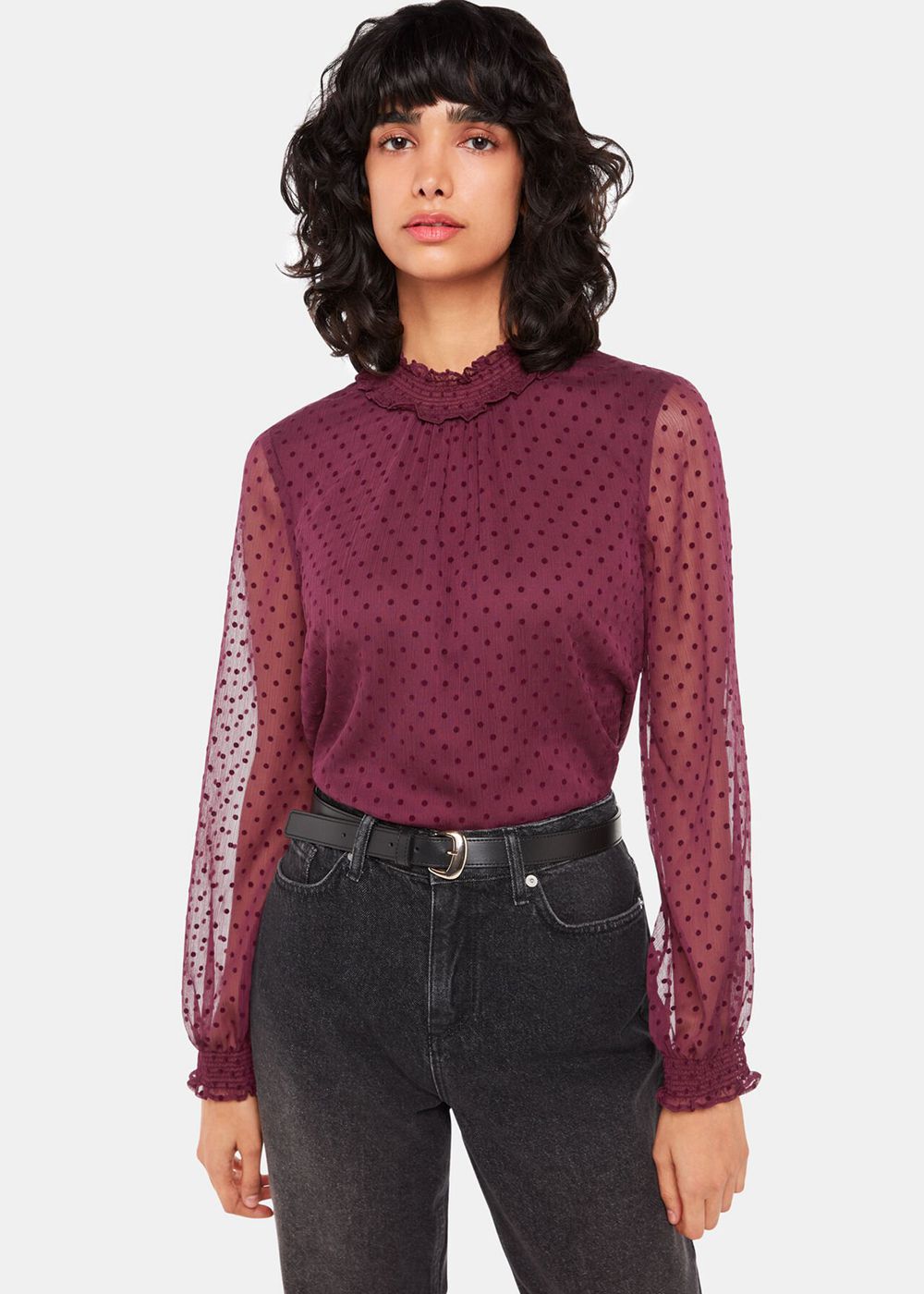 Whistles Dobby Velvet Shirred Top Burgundy | US-30842PRQA