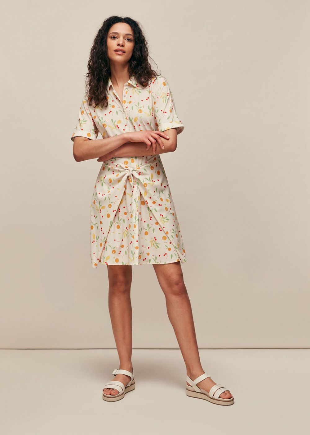 Whistles Dolly Fruit Tie Front Dress Cream / Multicolor | US-02357EDBS