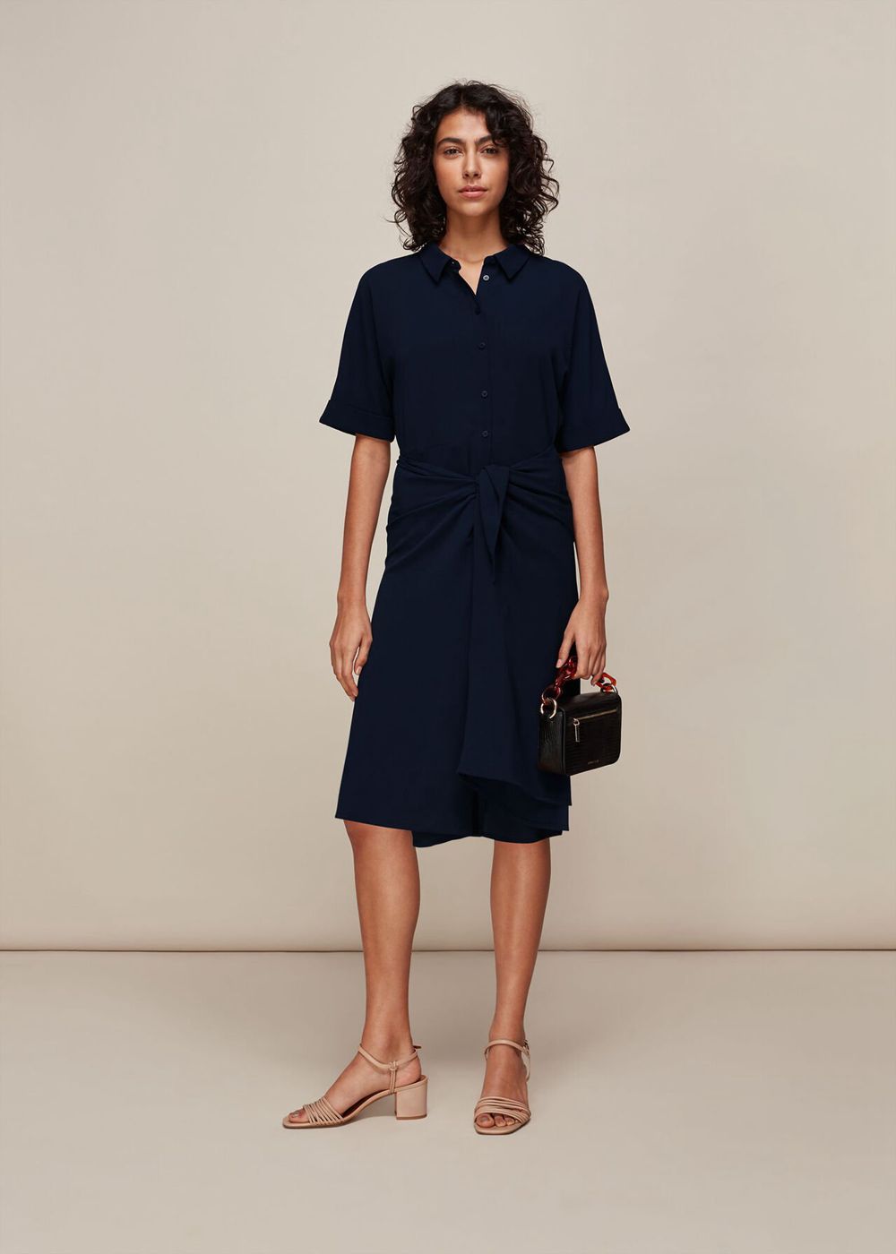 Whistles Dolly Tie Front Dress Navy | US-65184CKOE