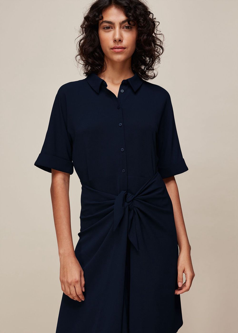 Whistles Dolly Tie Front Dress Navy | US-65184CKOE