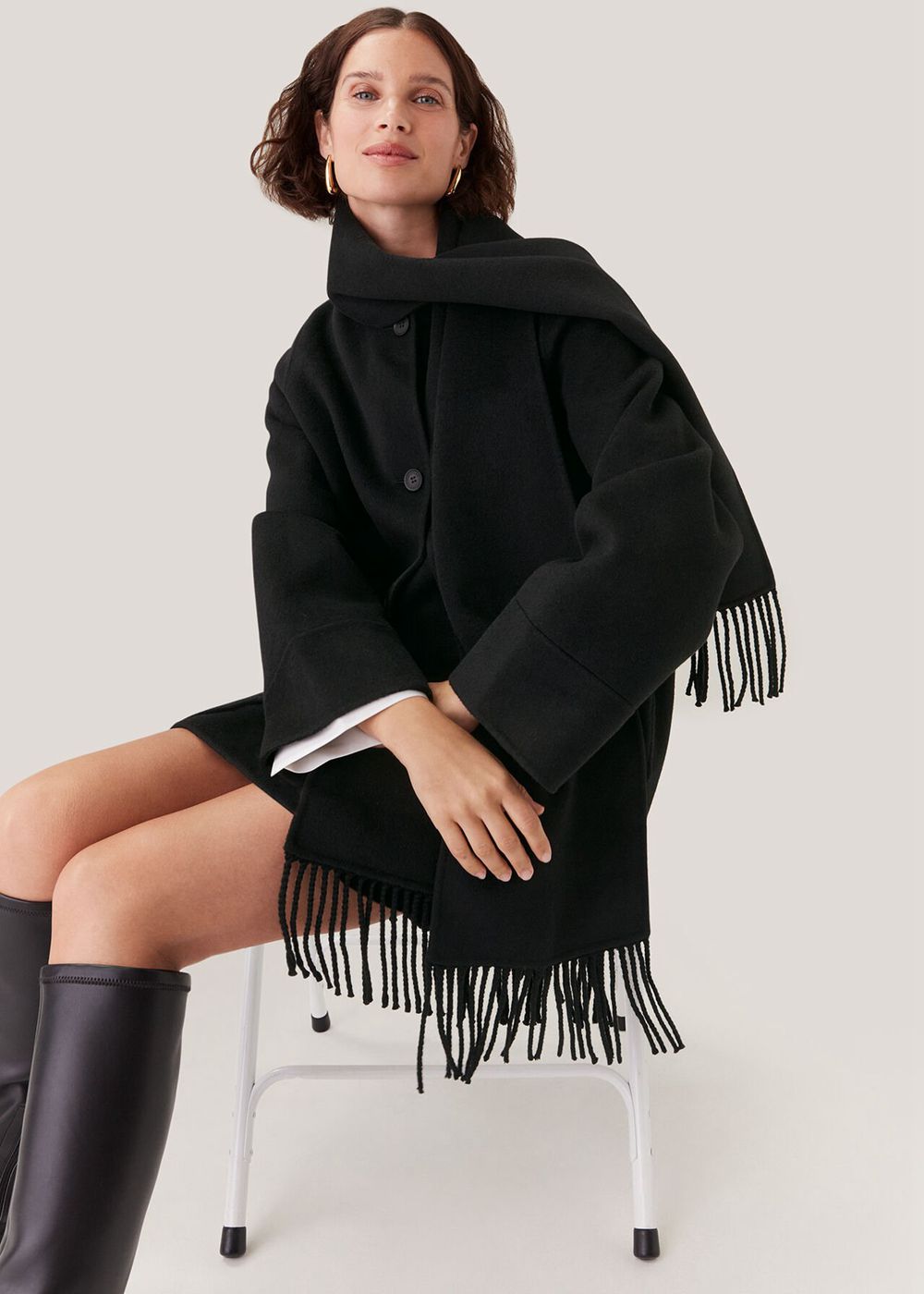 Whistles Double Face Wool Fringe Coat Black | US-09531XNES