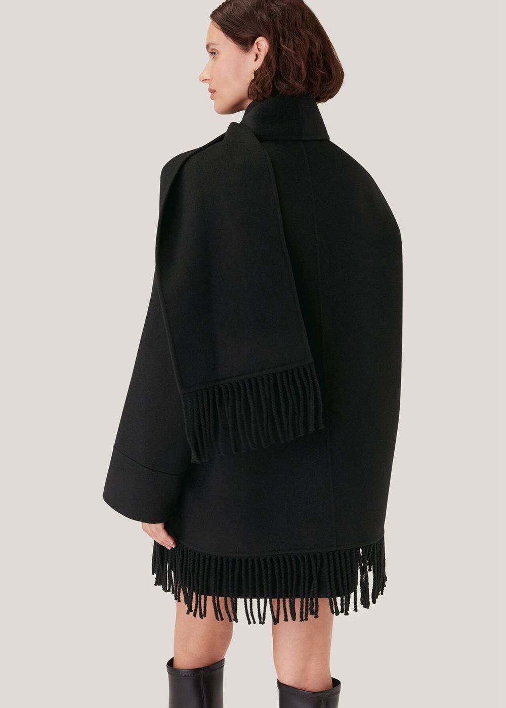 Whistles Double Face Wool Fringe Coat Black | US-09531XNES