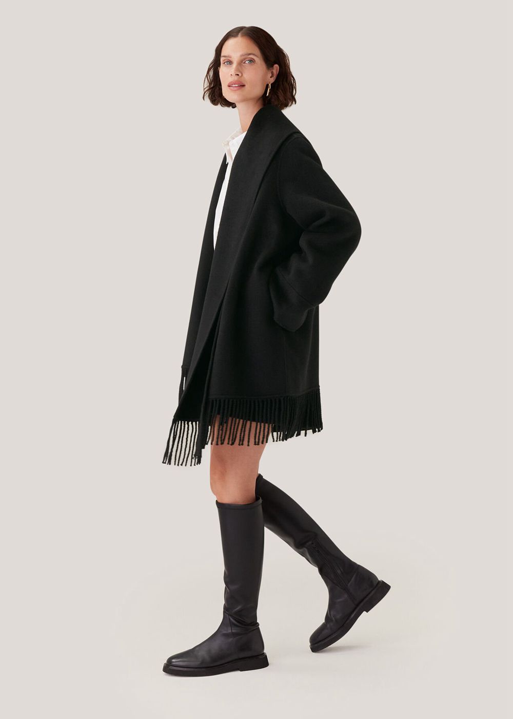 Whistles Double Face Wool Fringe Coat Black | US-09531XNES