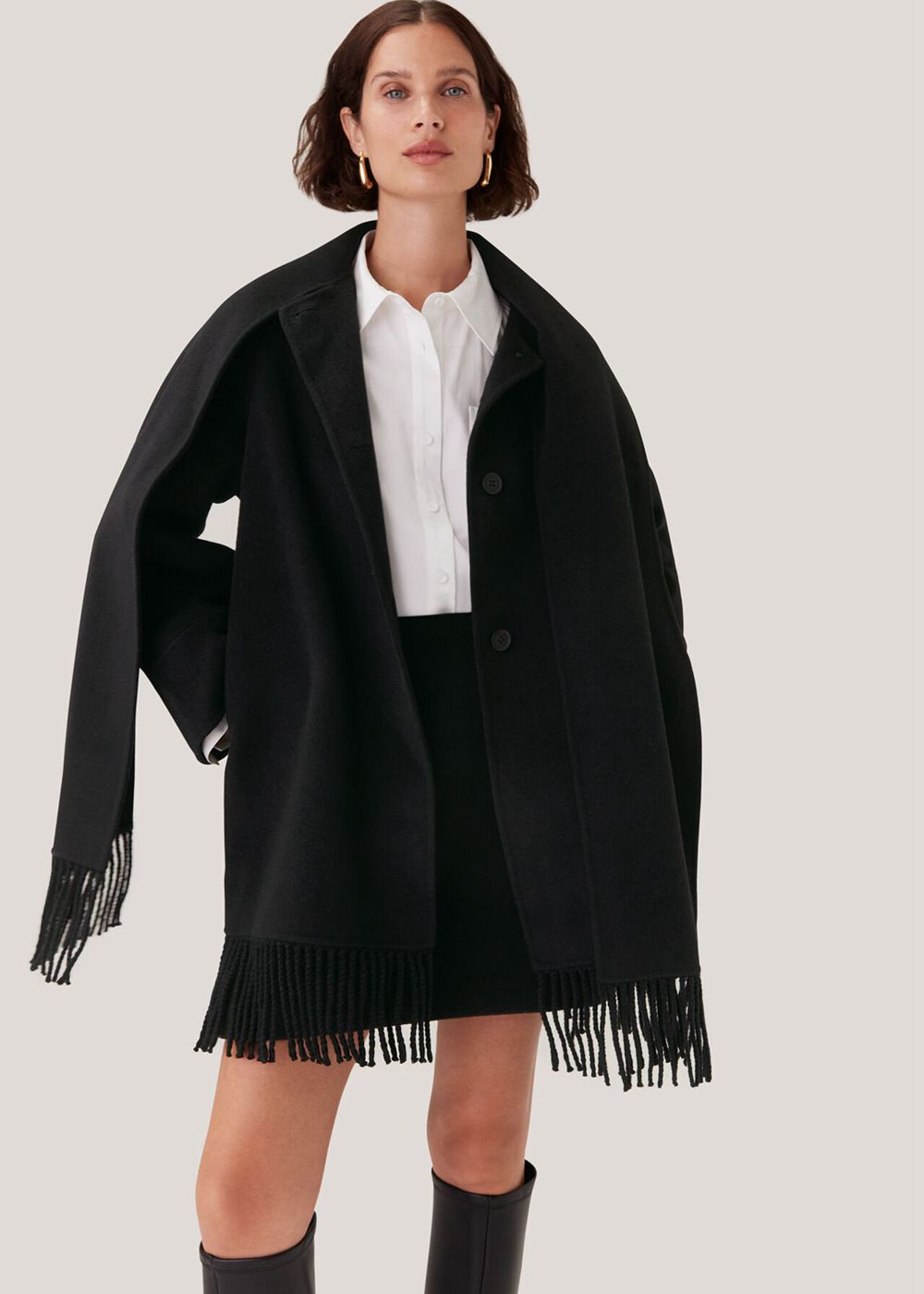 Whistles Double Face Wool Fringe Coat Black | US-09531XNES