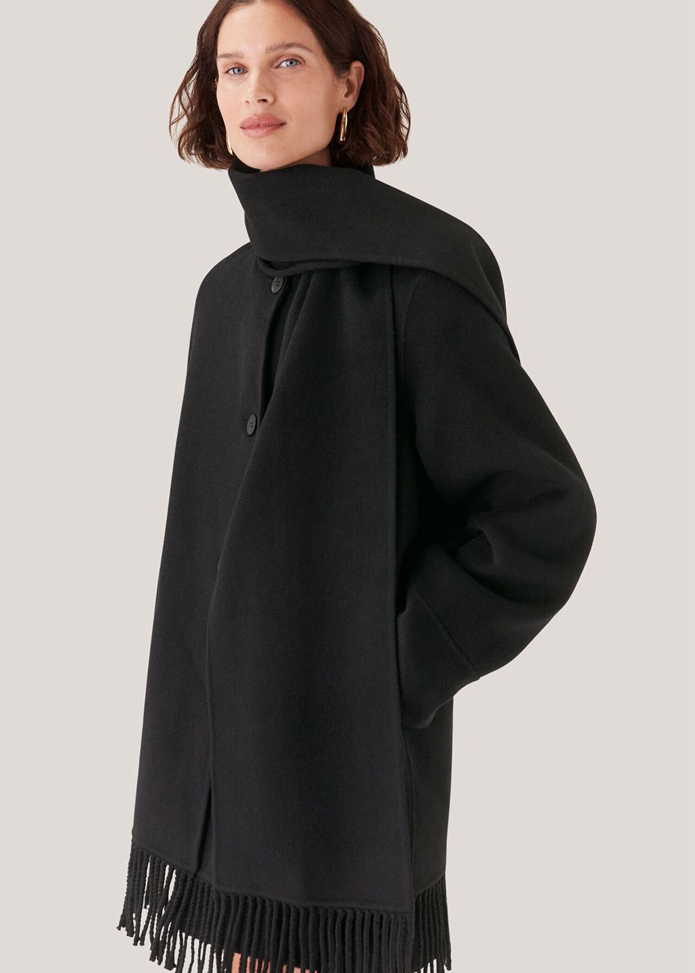 Whistles Double Face Wool Fringe Coat Black | US-09531XNES