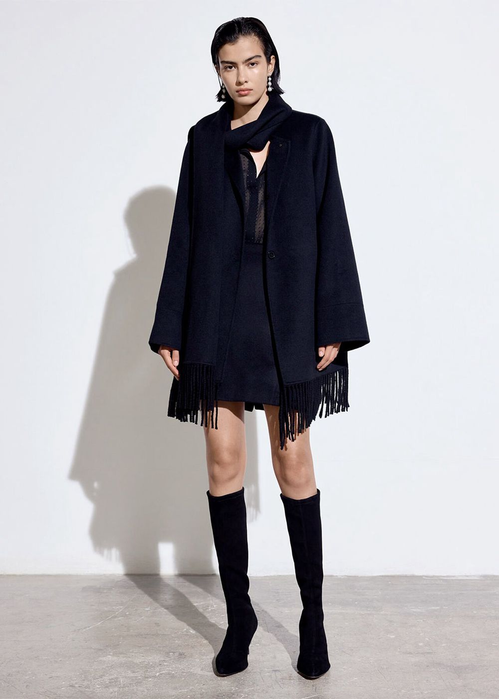 Whistles Double Face Wool Fringe Coat Black | US-09531XNES