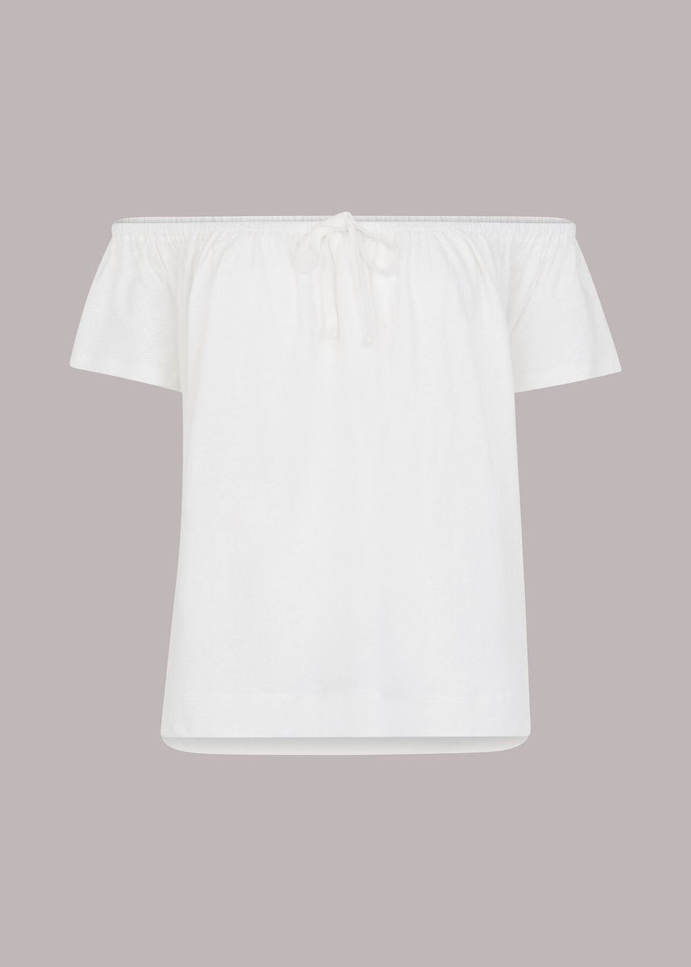 Whistles Drawstring Linen Bardot Top White | US-92735OQKJ