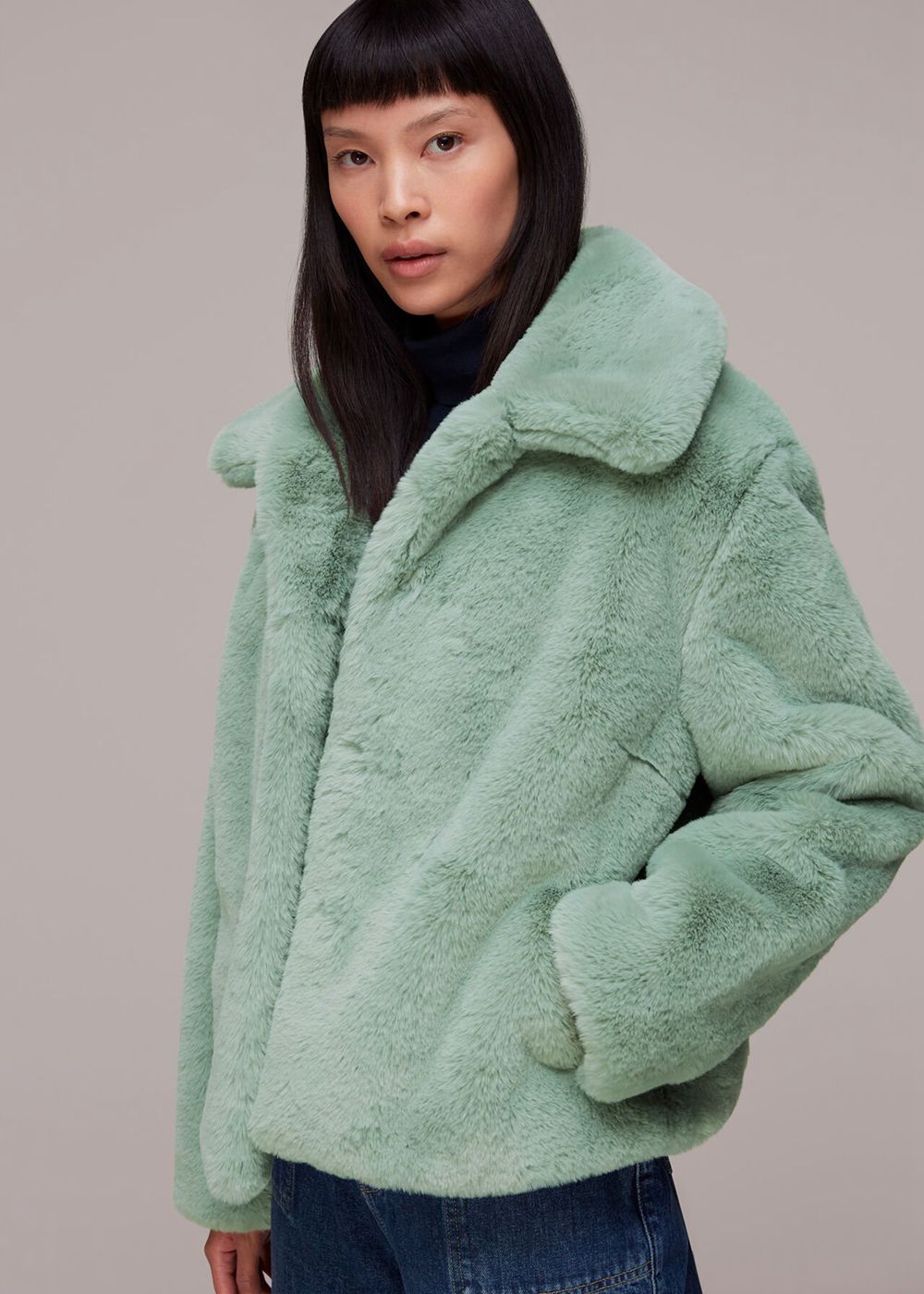 Whistles Drew Faux Fur Coat Blue | US-48651FYTK