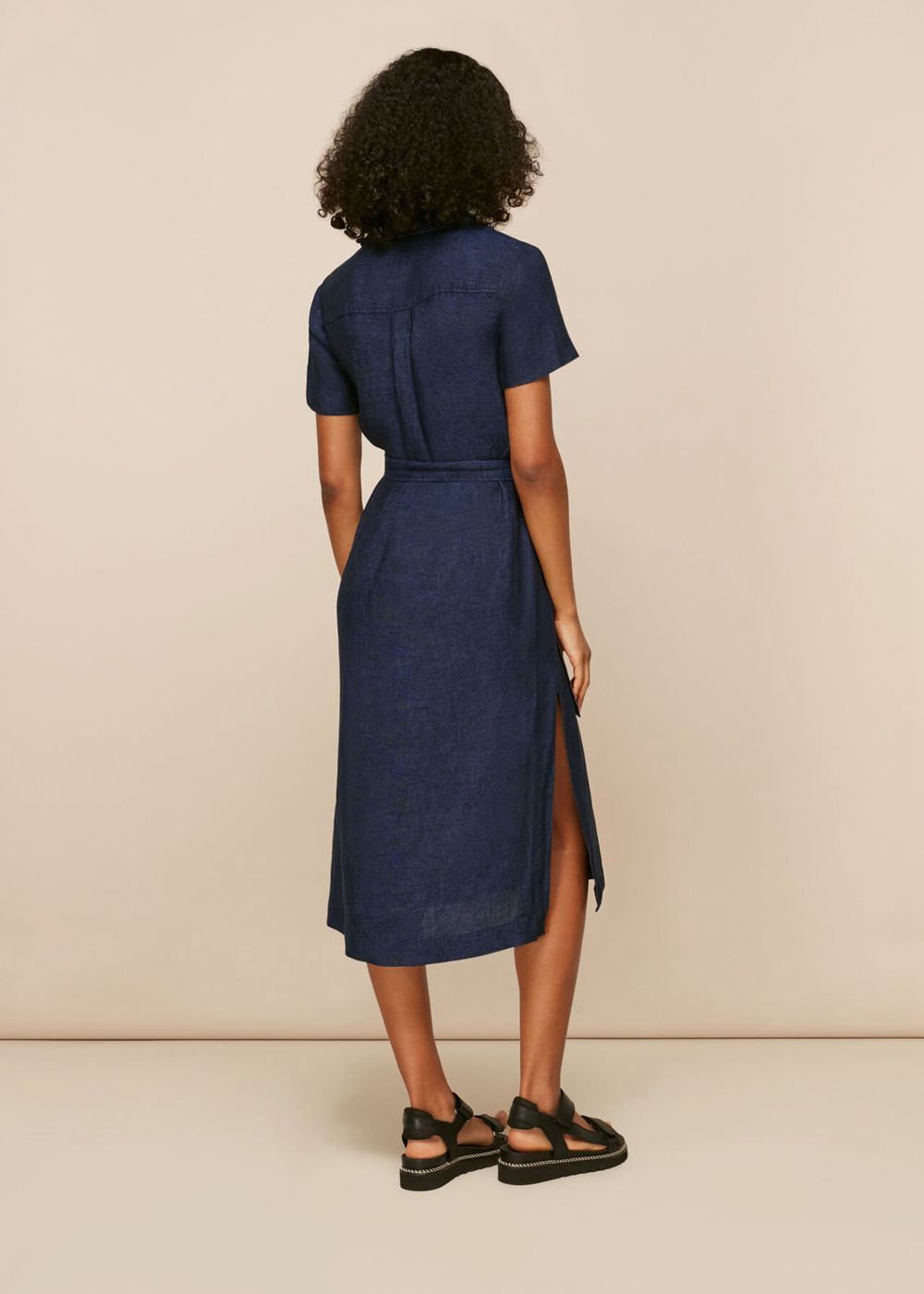 Whistles Easy Linen Shirt Dress Dark Blue | US-71406NKEX