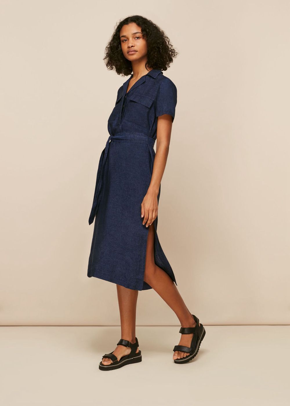 Whistles Easy Linen Shirt Dress Dark Blue | US-71406NKEX